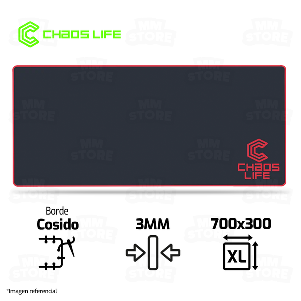 MOUSEPAD CHAOS LIFE | XL | 700 X 300 X 3MM | BORDE ROJO