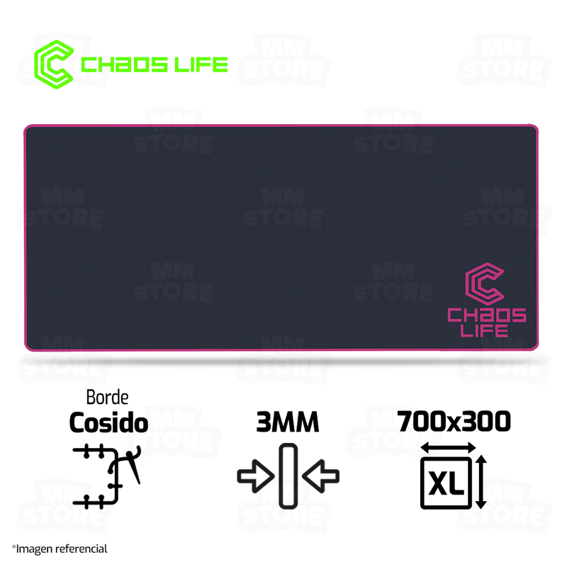 MOUSEPAD CHAOS LIFE | XL | 700 X 300 X 3MM | BORDE ROSADO