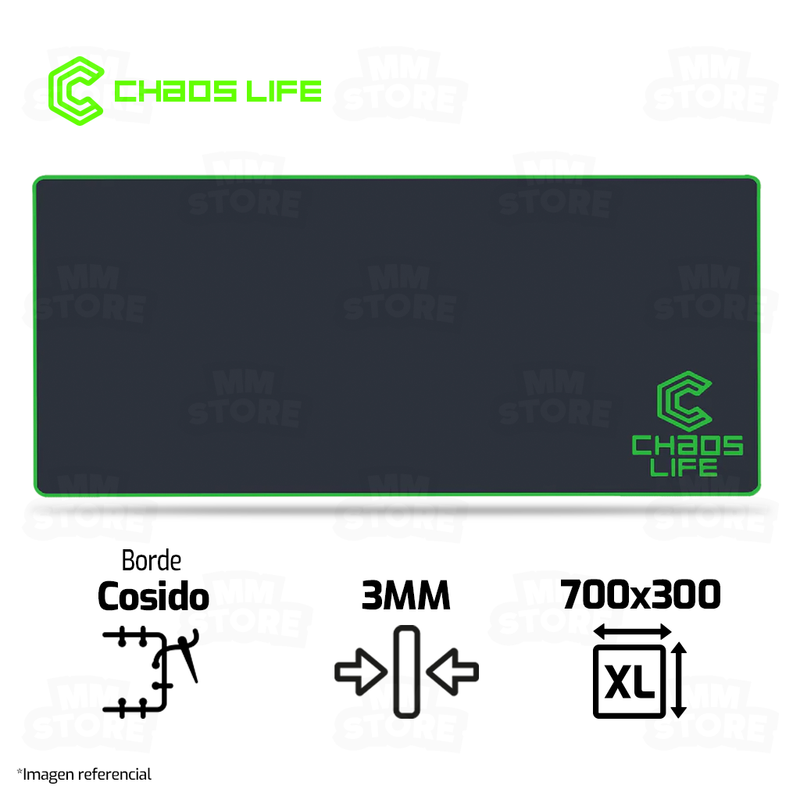 MOUSEPAD CHAOS LIFE | XL | 700 X 300 X 3MM | BORDE VERDE