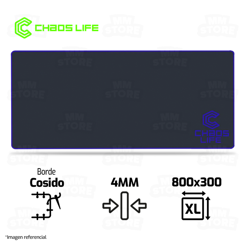 MOUSEPAD CHAOS LIFE | XL | 800 X 300 X 4MM | BORDE AZUL