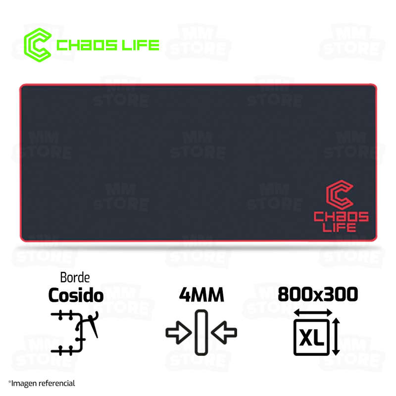 MOUSEPAD CHAOS LIFE | XL | 800 X 300 X 4MM | BORDE ROJO