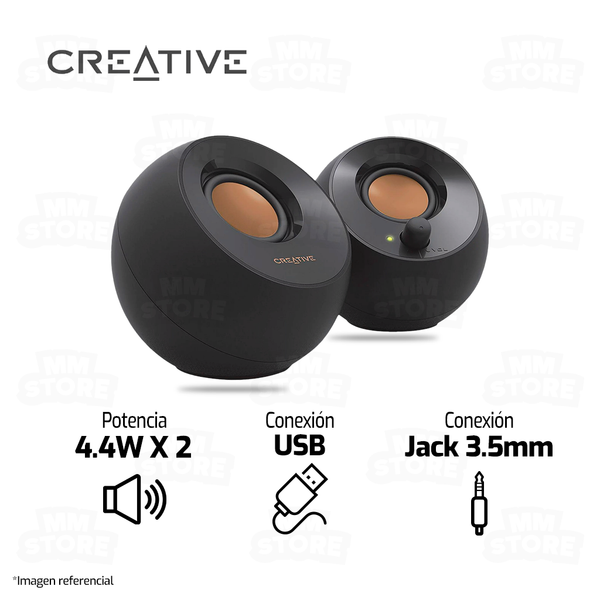 PARLANTE 2.0 CREATIVE PEBBLE V2 | 3.5MM | USB | NEGRO