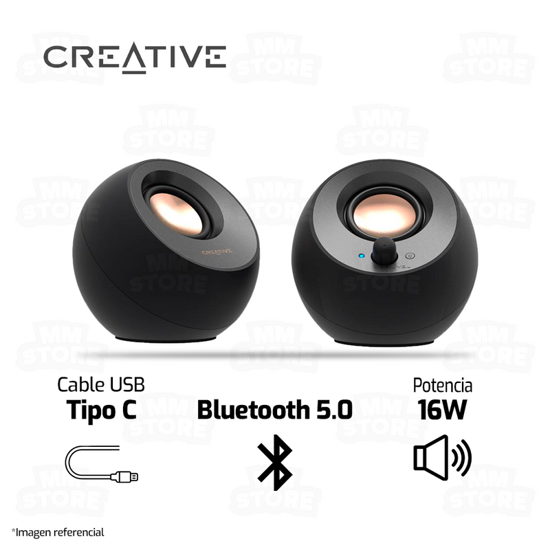 PARLANTE 2.0 CREATIVE PEBBLE V3 | BLUETOOTH | USB | NEGRO