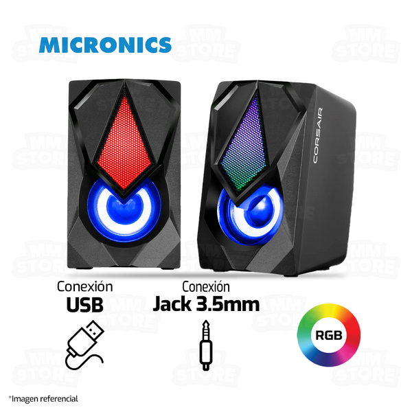 PARLANTE 2.0 MICRONICS CORSAIR MIC 309-9 | 3.5MM | USB | RGB