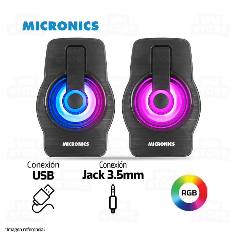 PARLANTE 2.0 MICRONICS NEON PLUS MIC S327+ | 3.5MM | USB