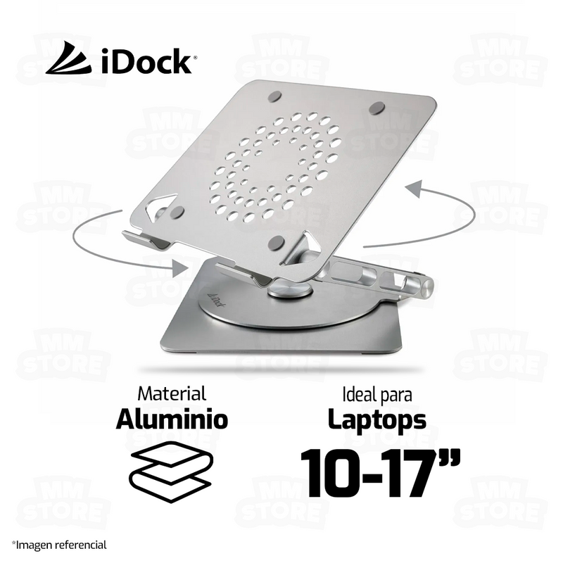 SOPORTE PARA LAPTOP IDOCK DIAMOND I60 360° | ALUMINIO | 04 USB 3.0 | PLATEADO