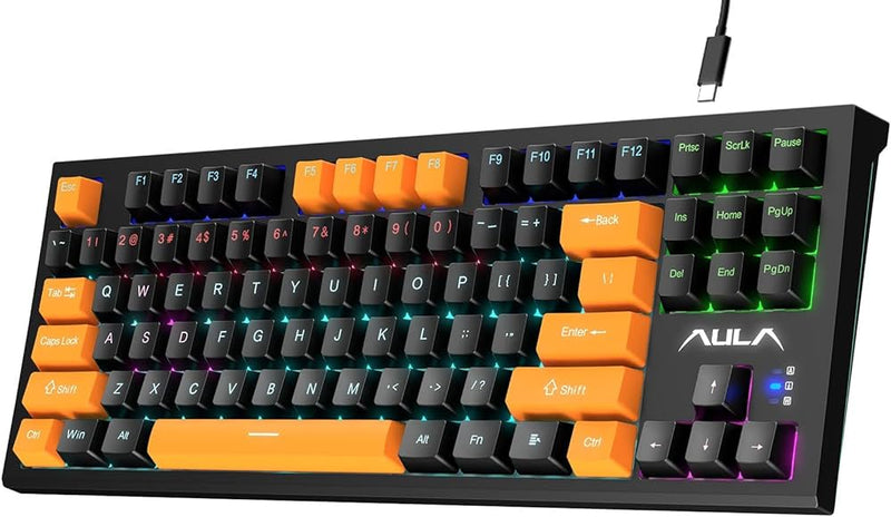 TECLADO AULA F3032 | INGLES | MECANICO | SW-RED | RAINBOW | NEGRO-NARANJA