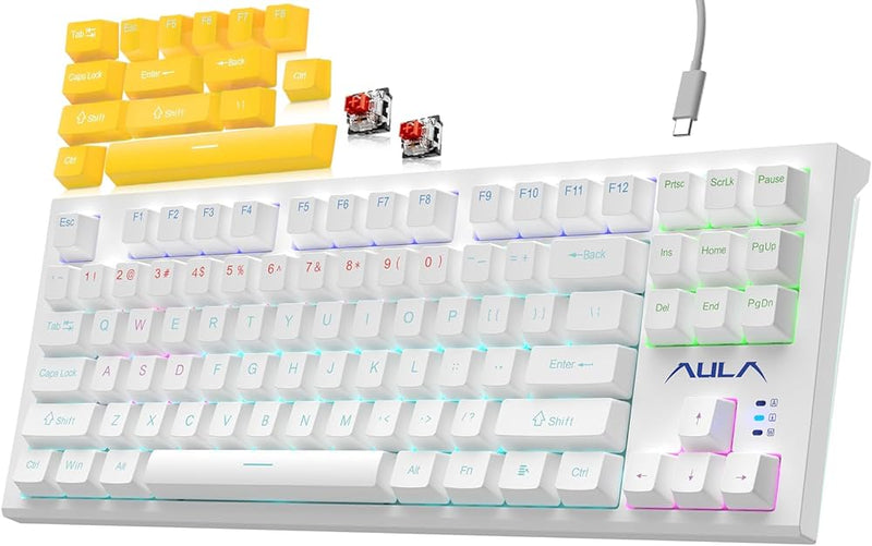 TECLADO AULA F3032 | INGLES | MECANICO | SW-RED | RAINBOW | BLANCO-AMARILLO