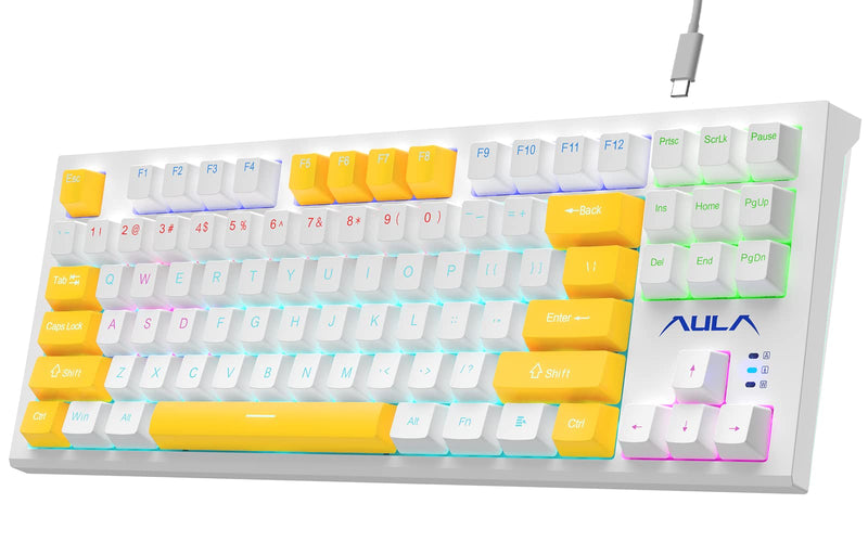 TECLADO AULA F3032 | INGLES | MECANICO | SW-RED | RAINBOW | BLANCO-AMARILLO