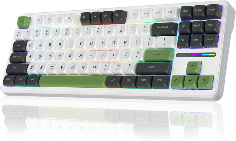 TECLADO AULA F87 | INGLES | INALAMBRICO | MECANICO | SW-GRAY | RGB | BLANCO-NEGRO-VERDE