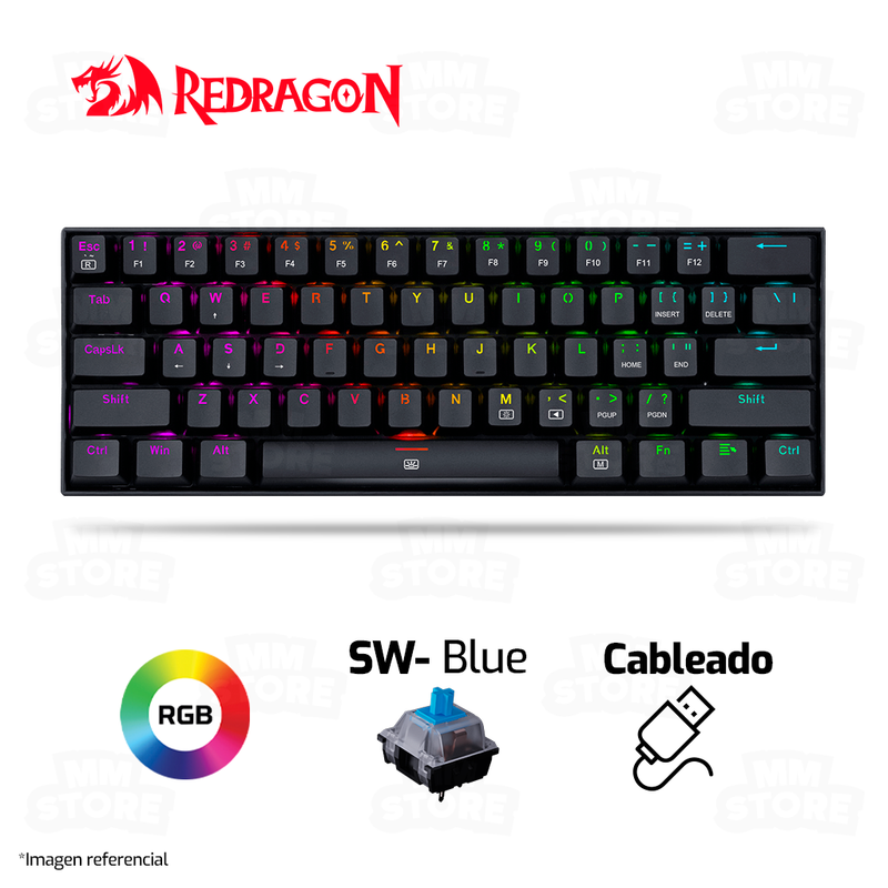 TECLADO REDRAGON DRAGONBORN K630 | INGLES | MECANICO | SW-BLUE | RGB | NEGRO