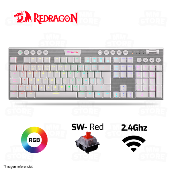 TECLADO REDRAGON HORUS FS K618 | INALAMBRICO | MECANICO | LOW PROFILE | SW-RED | RGB | BLANCO