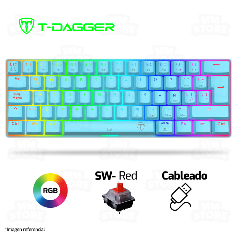 TECLADO T-DAGGER ARENA T-TGK321 | ESPAÑOL | MECANICO | SW-RED | RGB | AZUL