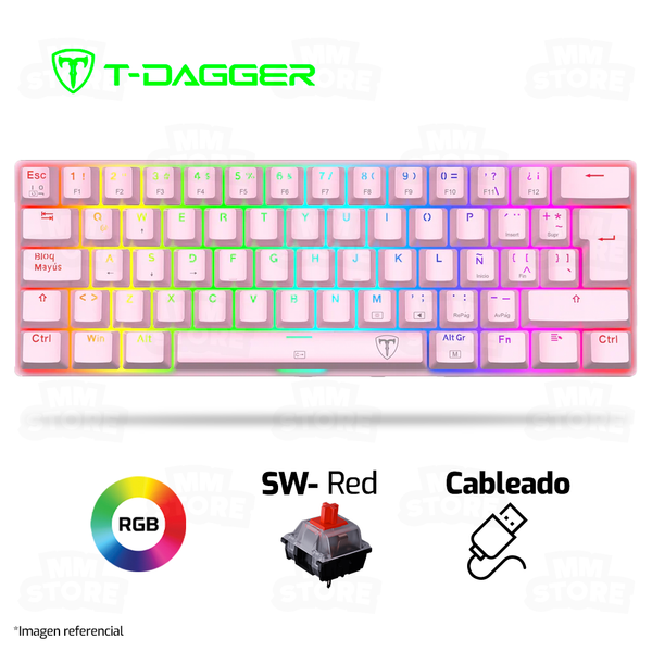 TECLADO T-DAGGER ARENA T-TGK321 | ESPAÑOL | MECANICO | SW-RED | RGB | ROSADO