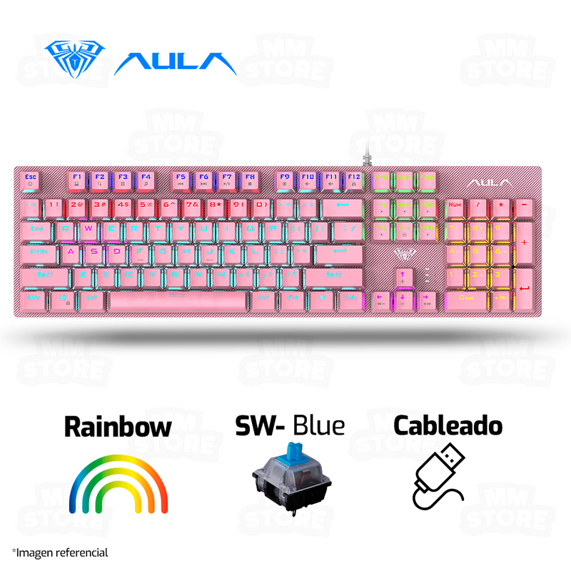 TECLADO AULA S2022 | MECANICO | SW-BLUE | RAINBOW | ROSADO