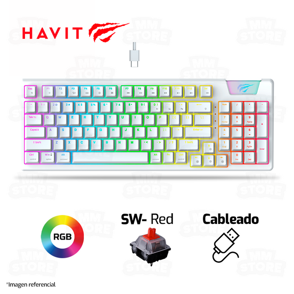 TECLADO HAVIT KB885L | MECANICO | SW-RED | RGB | BLANCO