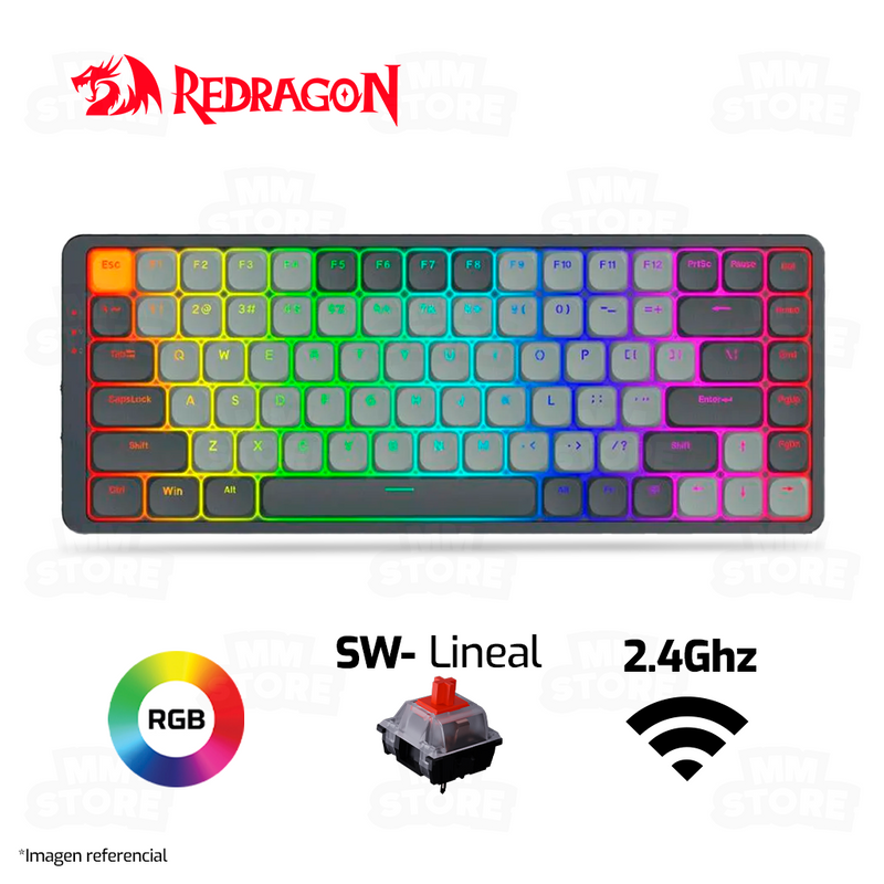 TECLADO REDRAGON AZURE K652GG | INGLES | INALAMBRICO | MECANICO | SW-LINEAL | RGB | BLANCO-GRIS