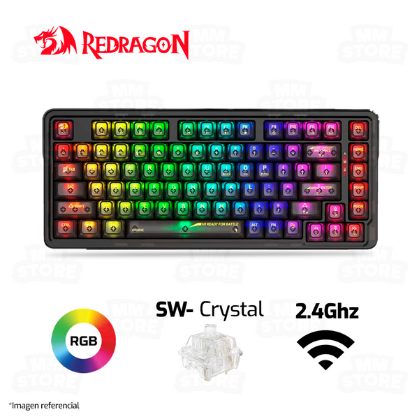 TECLADO REDRAGON ELF PRO K649CTB | INGLES | INALAMBRICO | MECANICO | SW-CRYSTAL | RGB | NEGRO