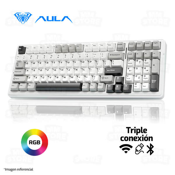 TECLADO AULA F99 | INALAMBRICO-BLUETOOTH | MECANICO | SW-GREEN | RGB | BLANCO-GRIS-NEGRO