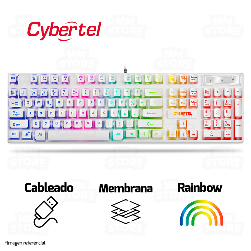 TECLADO CYBERTEL XTREME CYB K505W | MEMBRANA | RAINBOW | BLANCO