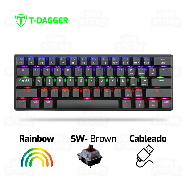 TECLADO T-DAGGER ARENA T-TGK321 | ESPAÑOL | MECANICO | SW-BROWN | RAINBOW | NEGRO