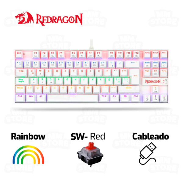 TECLADO REDRAGON KUMARA K552 | MECANICO | SW-RED | RAINBOW | BLANCO