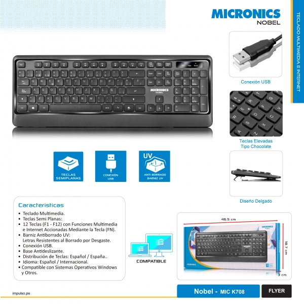 TECLADO MICRONICS NOBEL MIC K708 | MEMBRANA