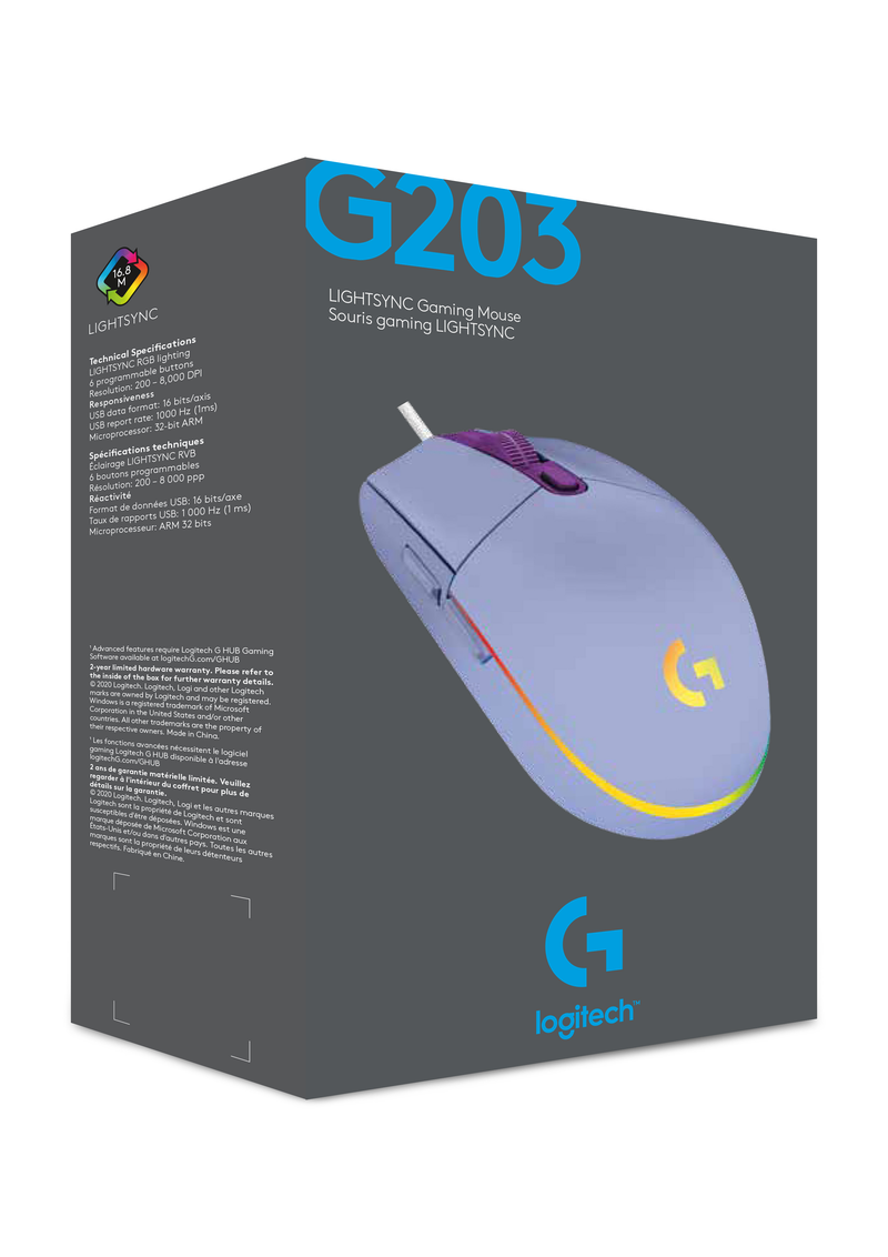 MOUSE LOGITECH G203 LIGHTSYNC | 8,000 DPI | RGB | LILA