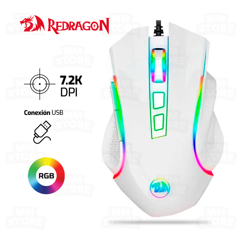 MOUSE REDRAGON GRIFFIN M607 | 7,200 DPI | RGB | BLANCO