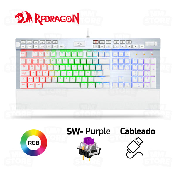 TECLADO REDRAGON YAMA WHITE K550 | MECANICO | SW-PURPLE | RGB | BLANCO