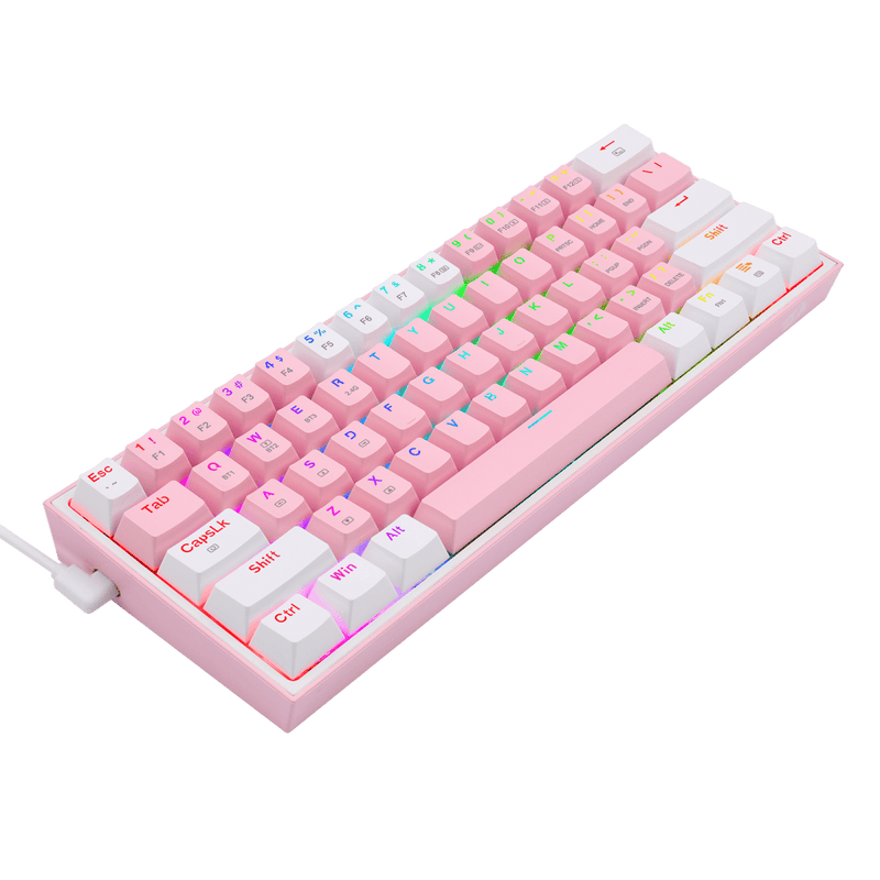 TECLADO REDRAGON FIZZ PRO K616 | INGLES | INALAMBRICO | MECANICO | SW-RED | RGB | ROSADO-BLANCO